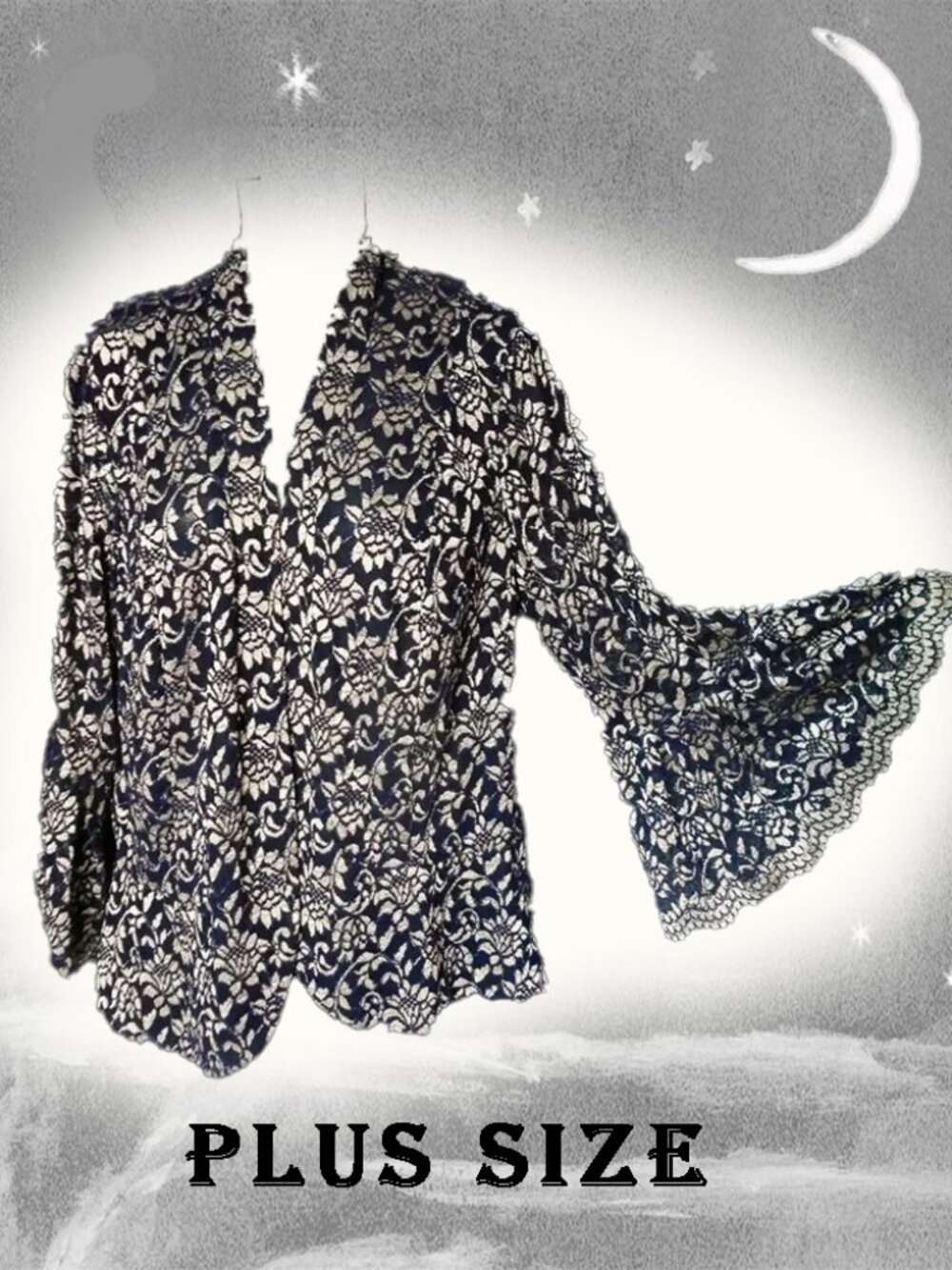 Formal Jacket 80s Vintage Plus Size OSFM Black Lace with Amazing Sleeves